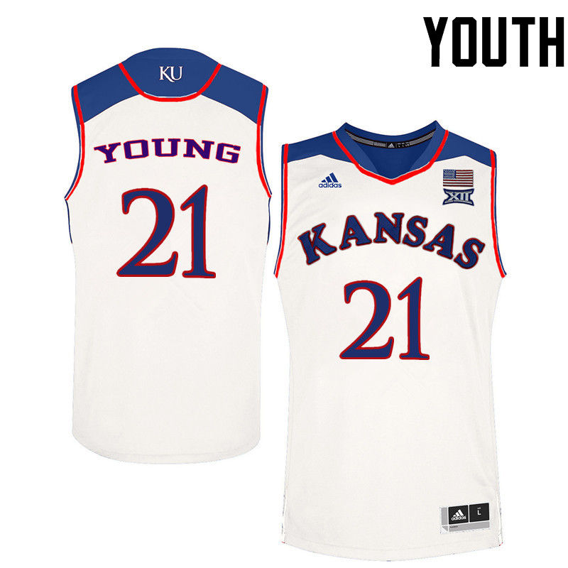Youth Kansas Jayhawks #21 Clay Young College Basketball Jerseys-White - Click Image to Close